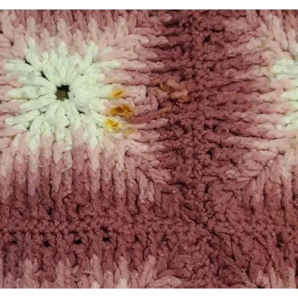 Handmade Pink White Granny Square Sofa Throw Cottagecore Handmade Nursery 45x51